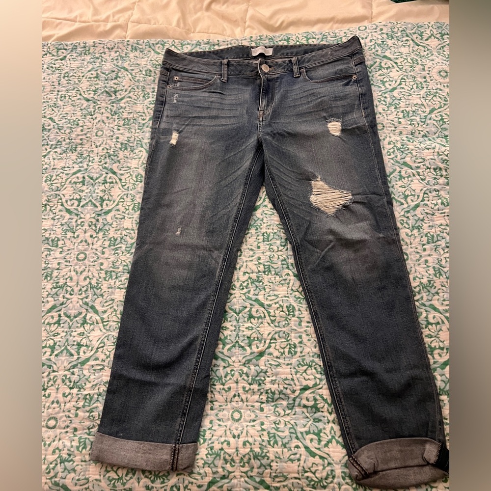 Express Distressed Boyfriend Jeans in Grayish Blue